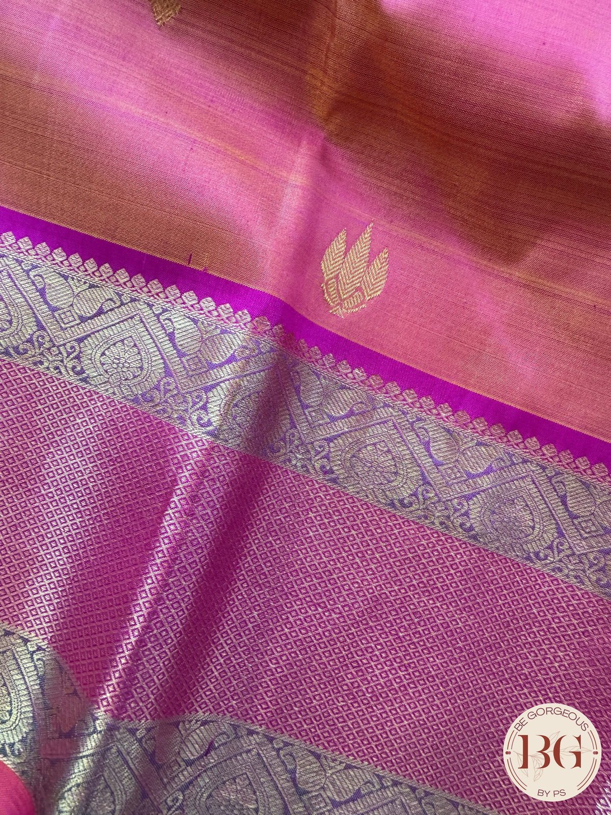 Kanjeevaram pure silk handloom saree - orange pink