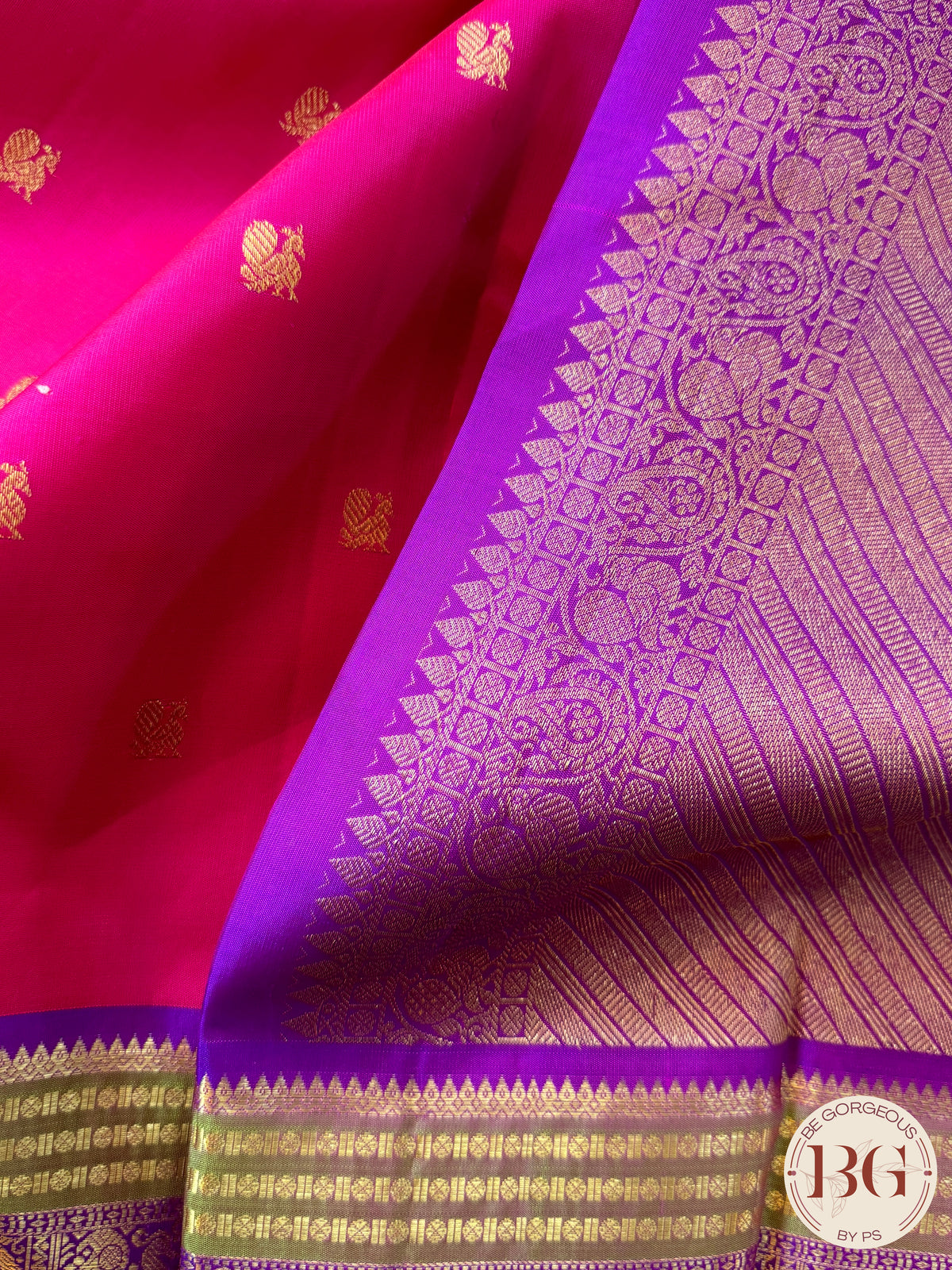 Kanjeevaram pure silk handloom saree - Pink purple
