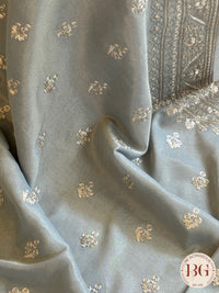 Organza satin silk saree with threadwork - blue