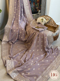 Organza satin silk saree with threadwork - lavender