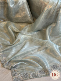 Tissue organza silk with stone work - blue