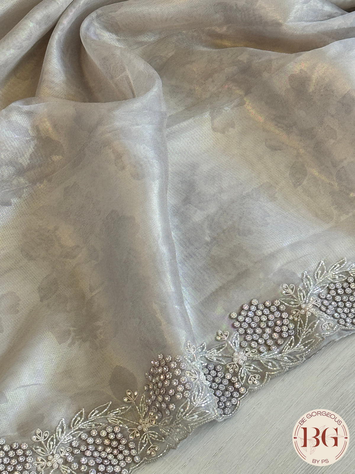 Tissue organza silk with stone work - lavendar