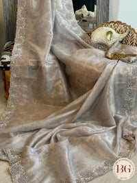 Tissue organza silk with stone work - lavendar