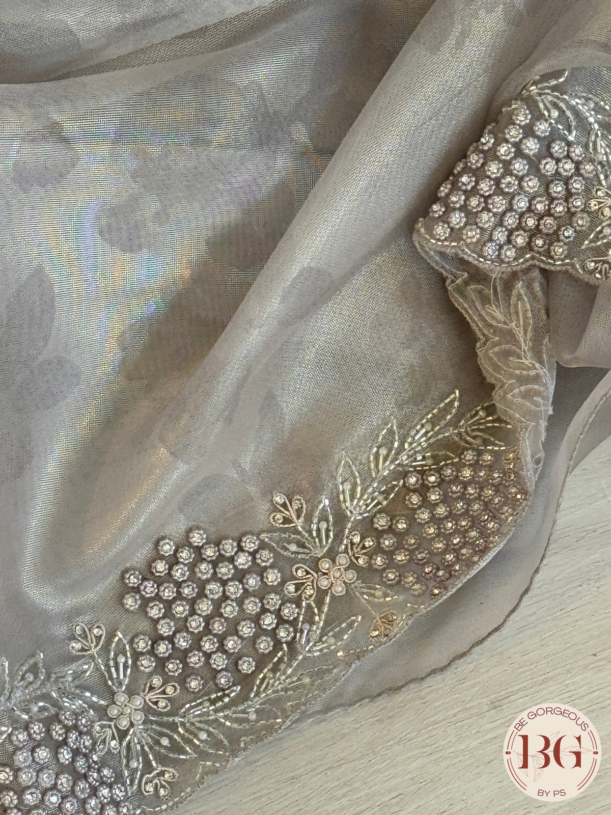 Tissue organza silk with stone work - lavendar