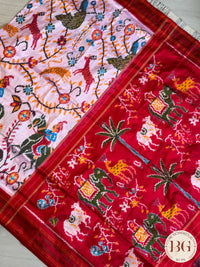 Ikkat Pure silk handloom saree - White Red