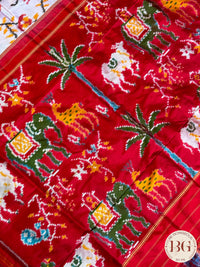 Ikkat Pure silk handloom saree - White Red