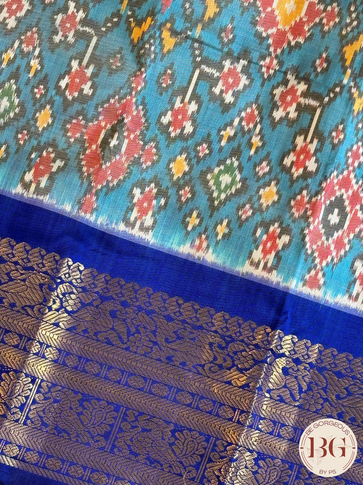 Pochumpally Ikkat Pure silk handloom saree with kanchi border and pallu - Blue