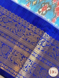 Pochumpally Ikkat Pure silk handloom saree with kanchi border and pallu - Blue