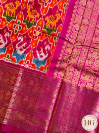 Pochumpally Ikkat Pure silk handloom saree with kanchi border and pallu - Pink