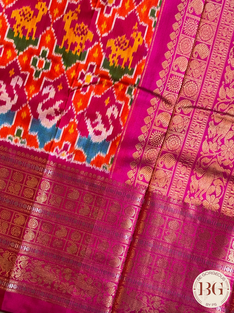 Pochumpally Ikkat Pure silk handloom saree with kanchi border and pallu - Pink