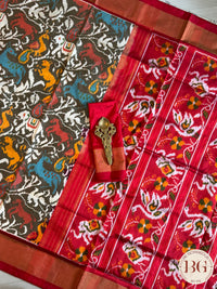 Ikkat Pure silk handloom saree - Black Red