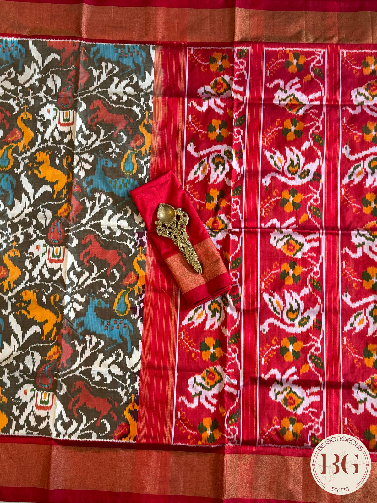 Ikkat Pure silk handloom saree - Black Red