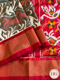 Ikkat Pure silk handloom saree - Black Red