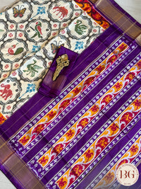 Ikkat Pure silk handloom saree - White Purple