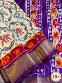 Ikkat Pure silk handloom saree - White Purple