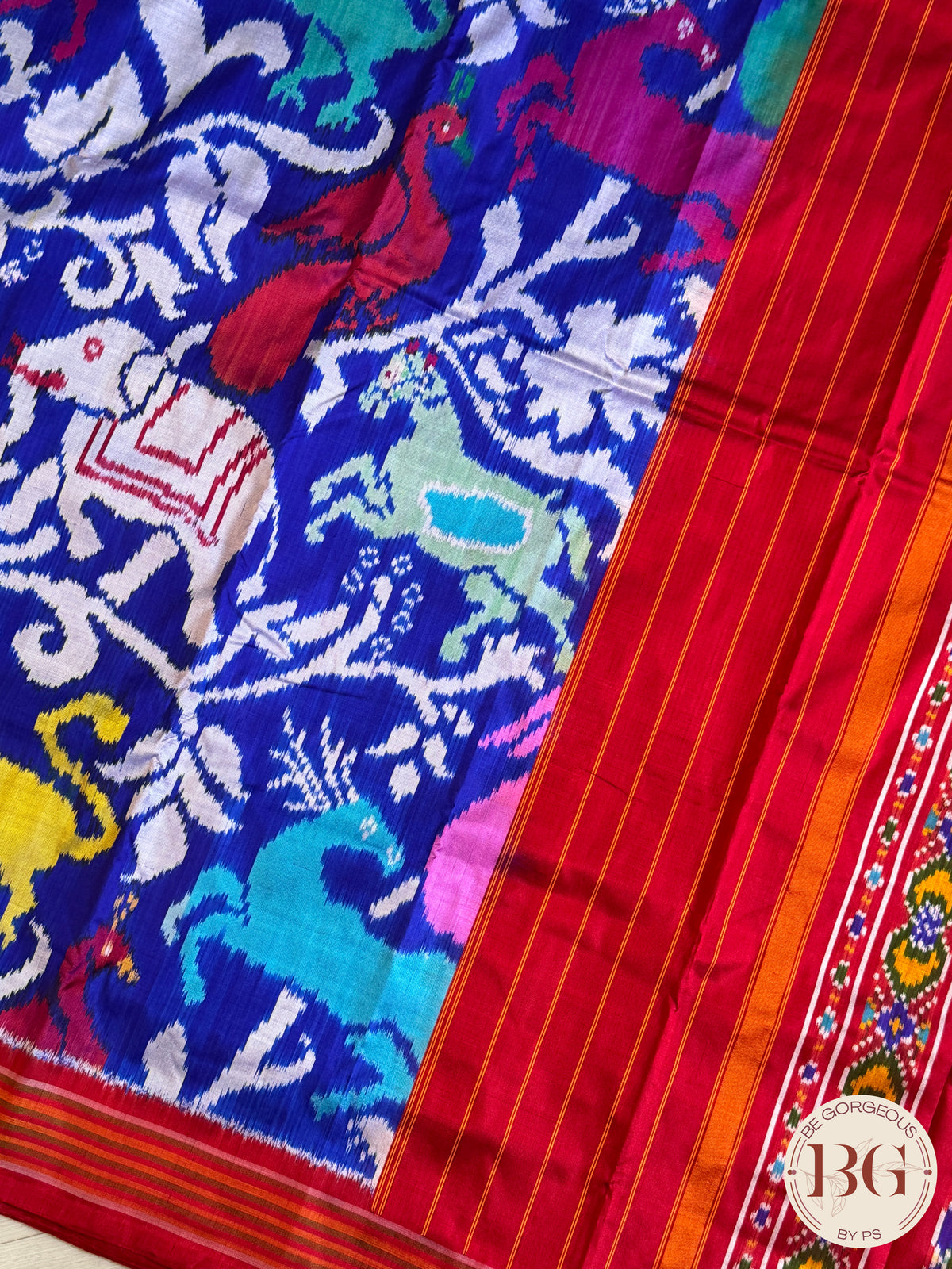 Ikkat Pure silk handloom saree - Blue Red