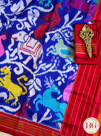 Ikkat Pure silk handloom saree - Blue Red