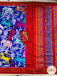 Ikkat Pure silk handloom saree - Blue Red