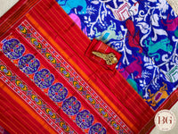 Ikkat Pure silk handloom saree - Blue Red