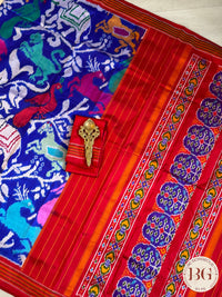 Ikkat Pure silk handloom saree - Blue Red