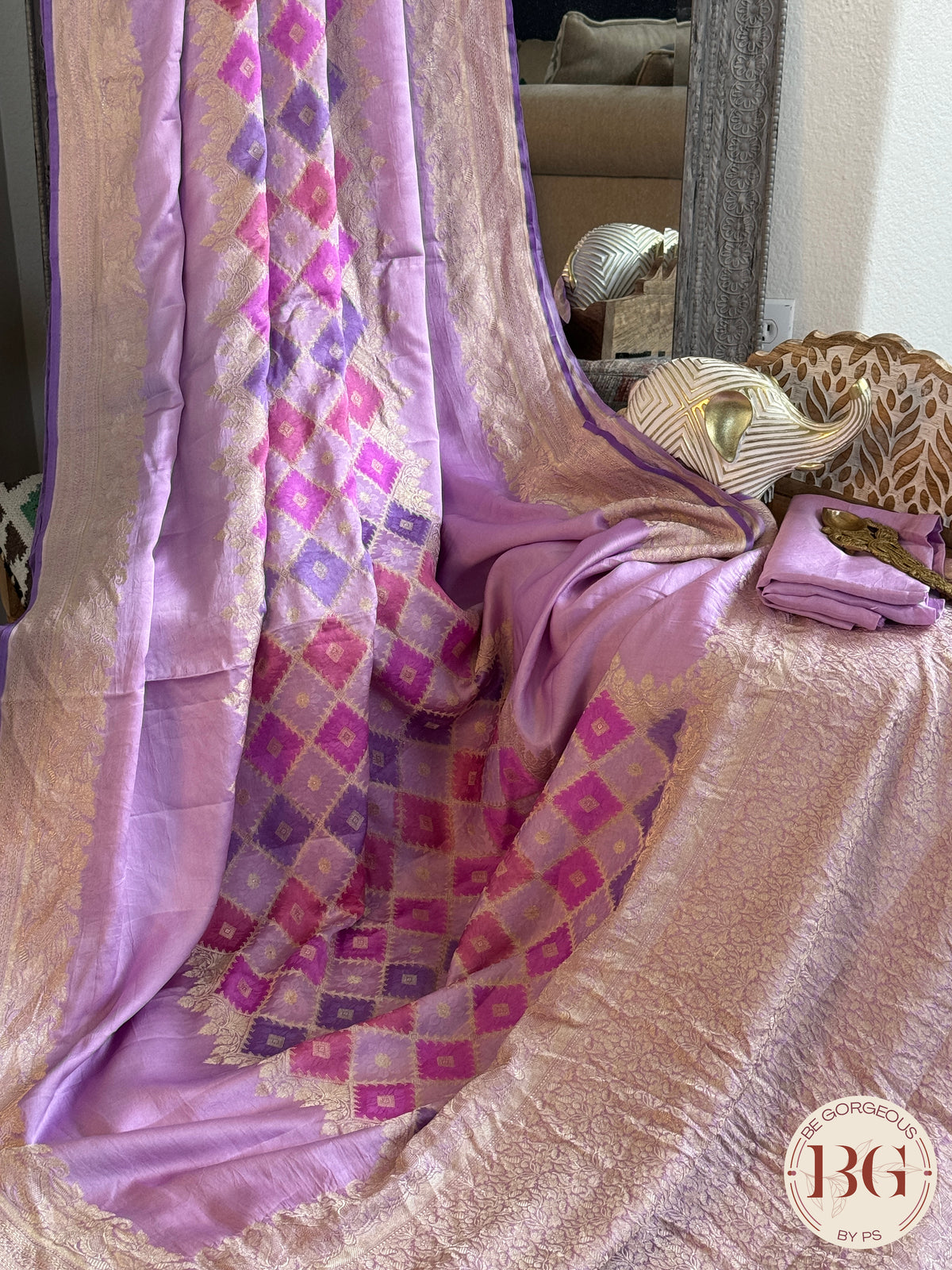 Mushroo banarasi rangkaat pure silk handloom saree - Lavendar