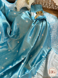 Mushroo banarasi kandhwa weaving pure silk handloom saree - Sky blue