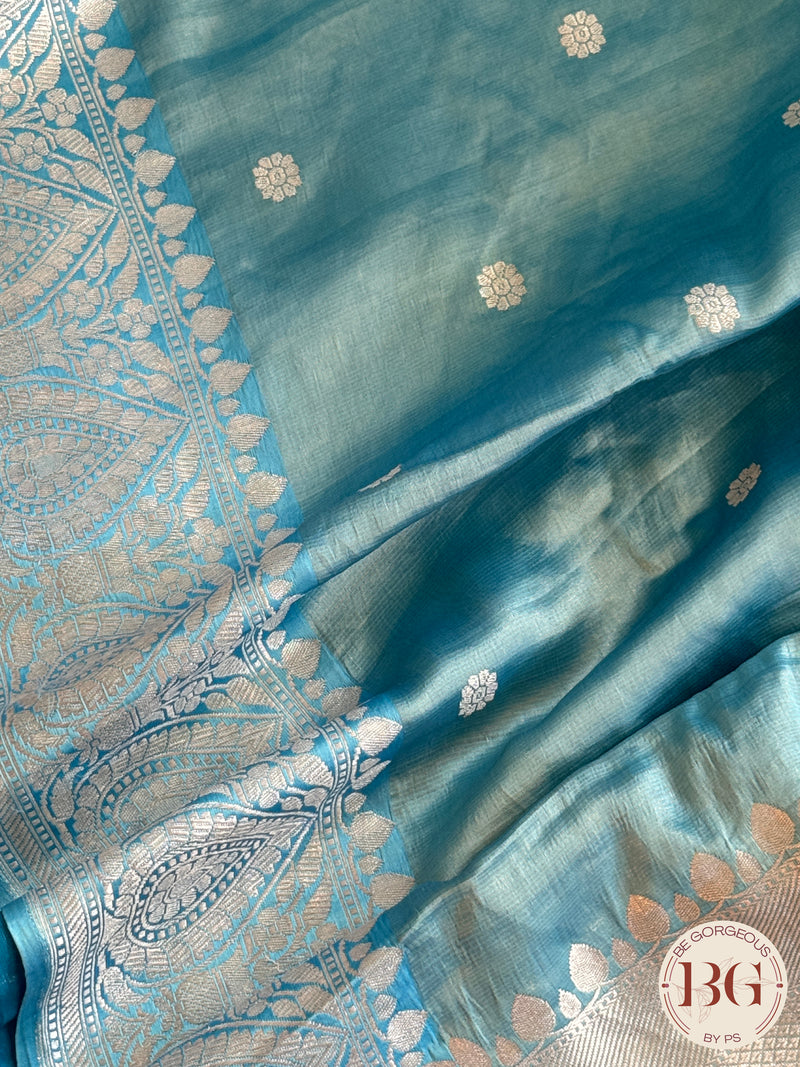 Mushroo banarasi kandhwa weaving pure silk handloom saree - Sky blue