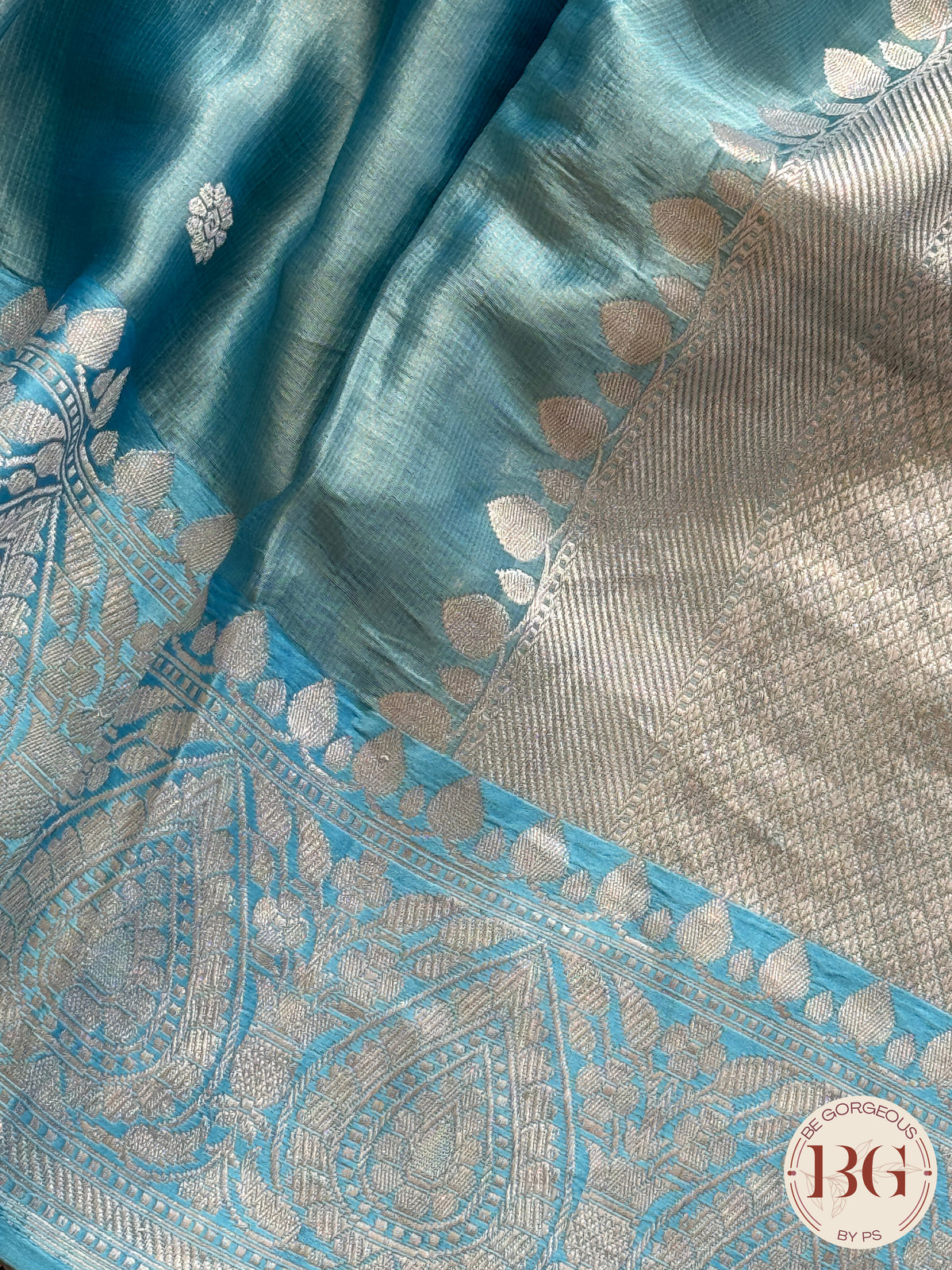 Mushroo banarasi kandhwa weaving pure silk handloom saree - Sky blue