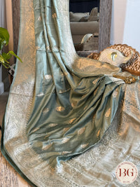 Mushroo banarasi kandhwa weaving pure silk handloom saree - Pastel Green