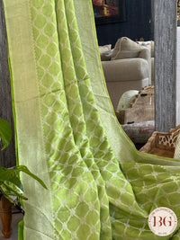 Mushroo banarasi cutwork pure silk handloom saree - Green
