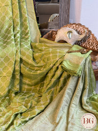 Mushroo banarasi cutwork pure silk handloom saree - Green