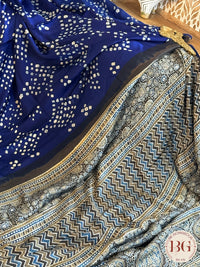 Bandhani saree on modal silk - Blue Color