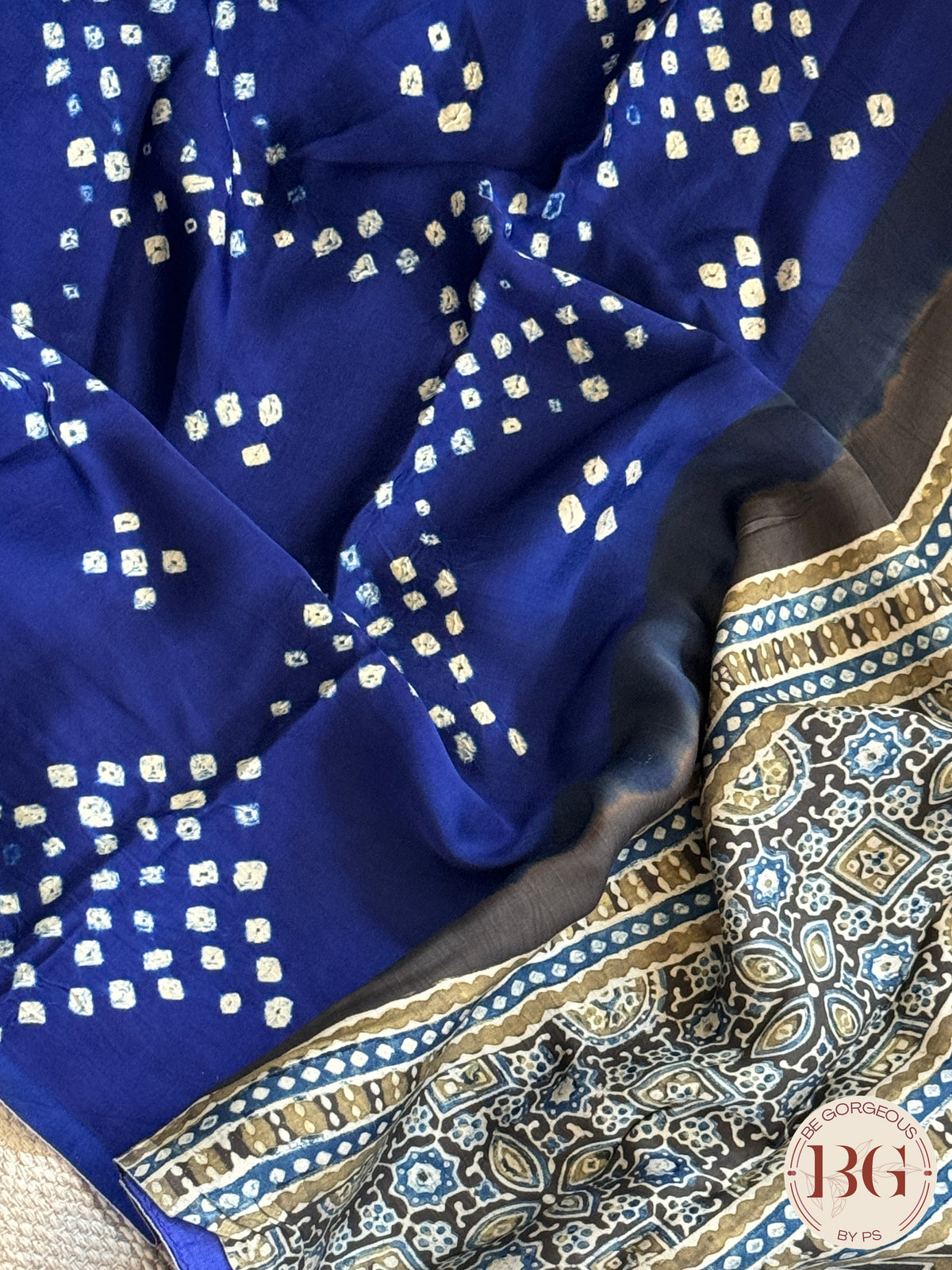 Bandhani saree on modal silk - Blue Color