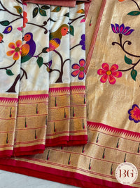 Paithani inspired woven saree on silk - white