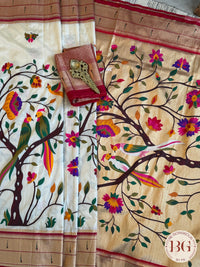 Paithani inspired woven saree on silk - white