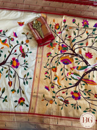 Paithani inspired woven saree on silk - white