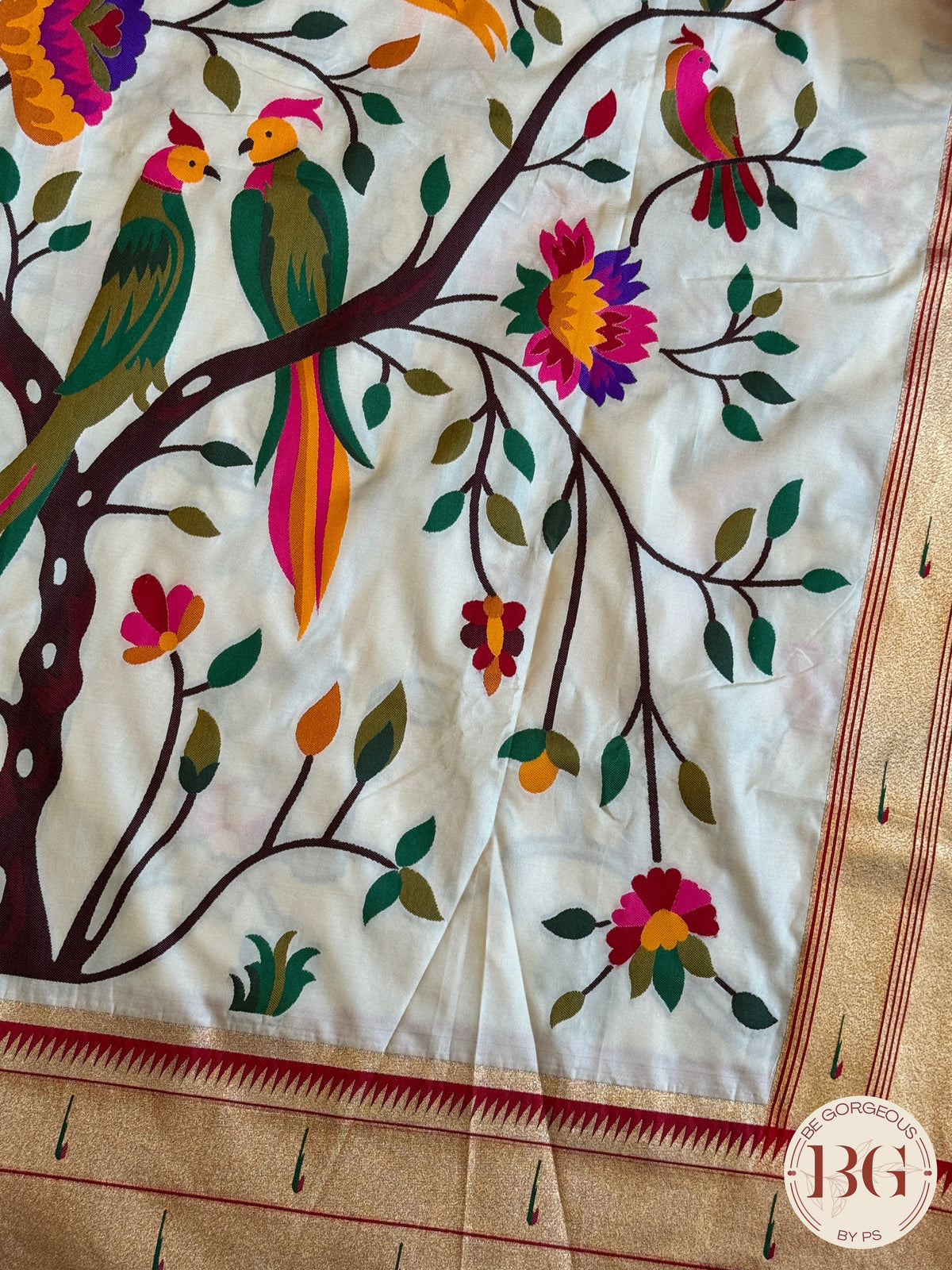 Paithani inspired woven saree on silk - white