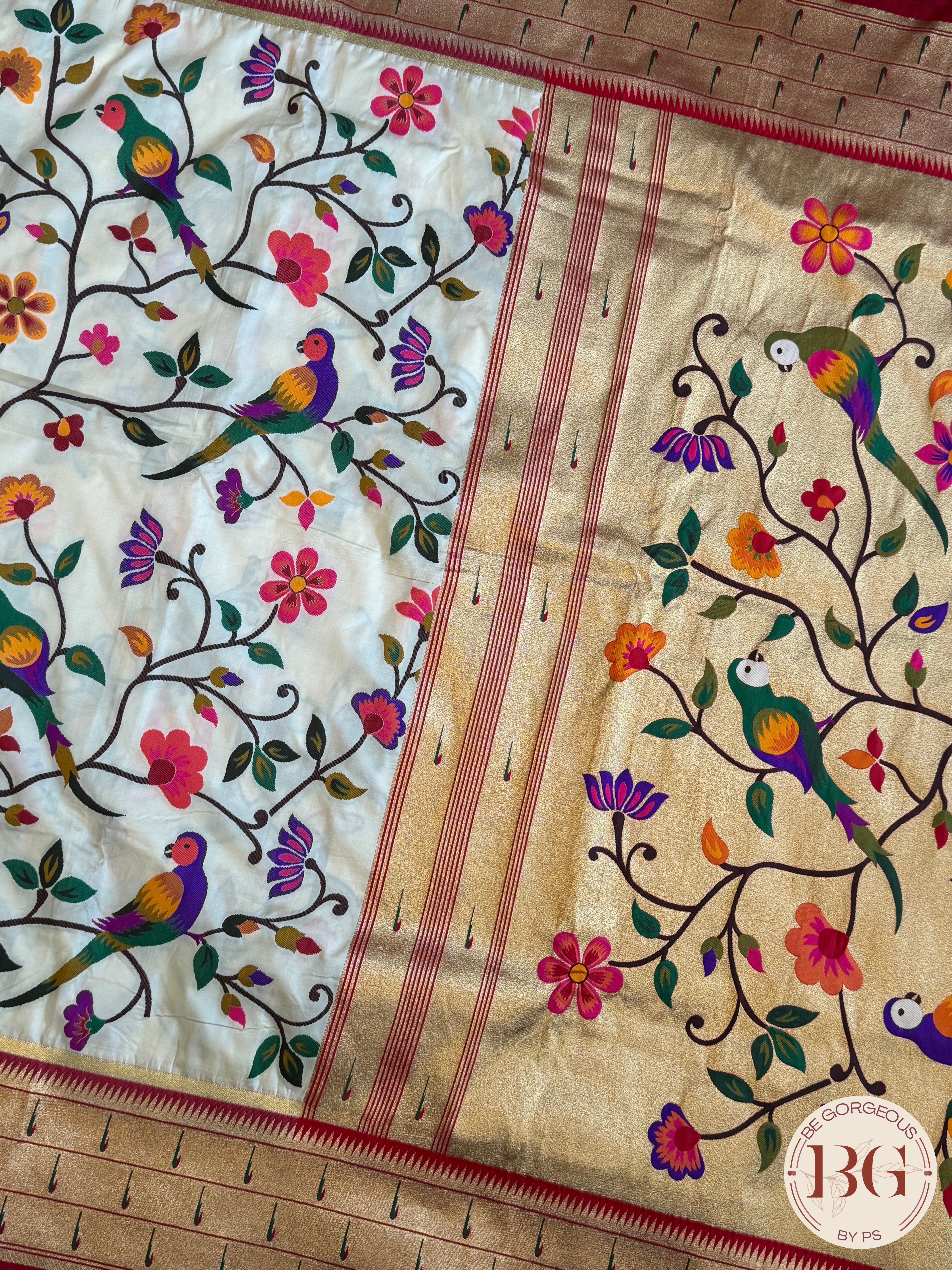 Paithani inspired woven saree on silk - white