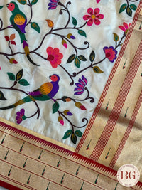 Paithani inspired woven saree on silk - white