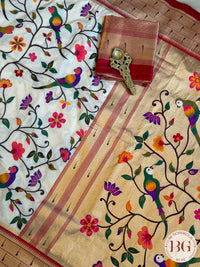 Paithani inspired woven saree on silk - white