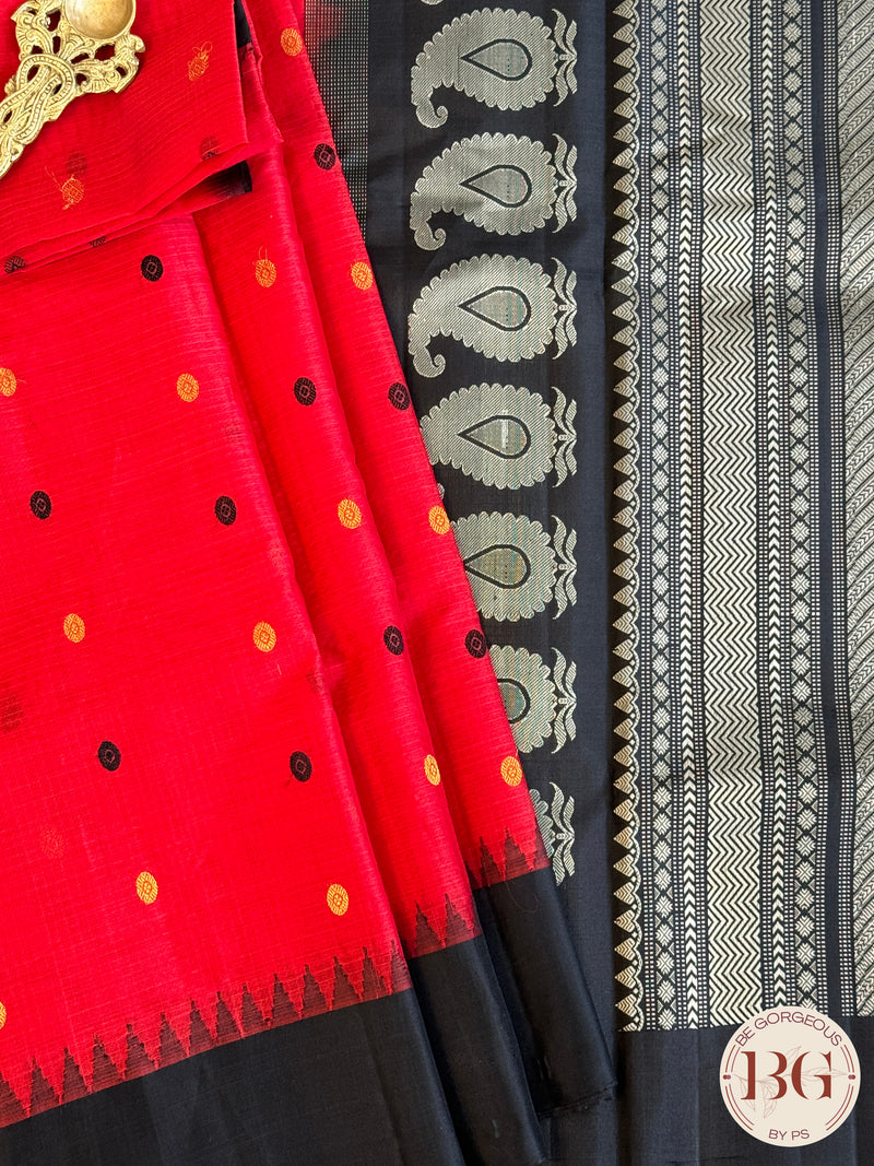 Gadwal handloom pure tussar silk saree - red black