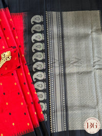 Gadwal handloom pure tussar silk saree - red black