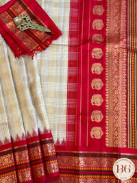 Gadwal - Pure Silk checker - off white body red pallu and border