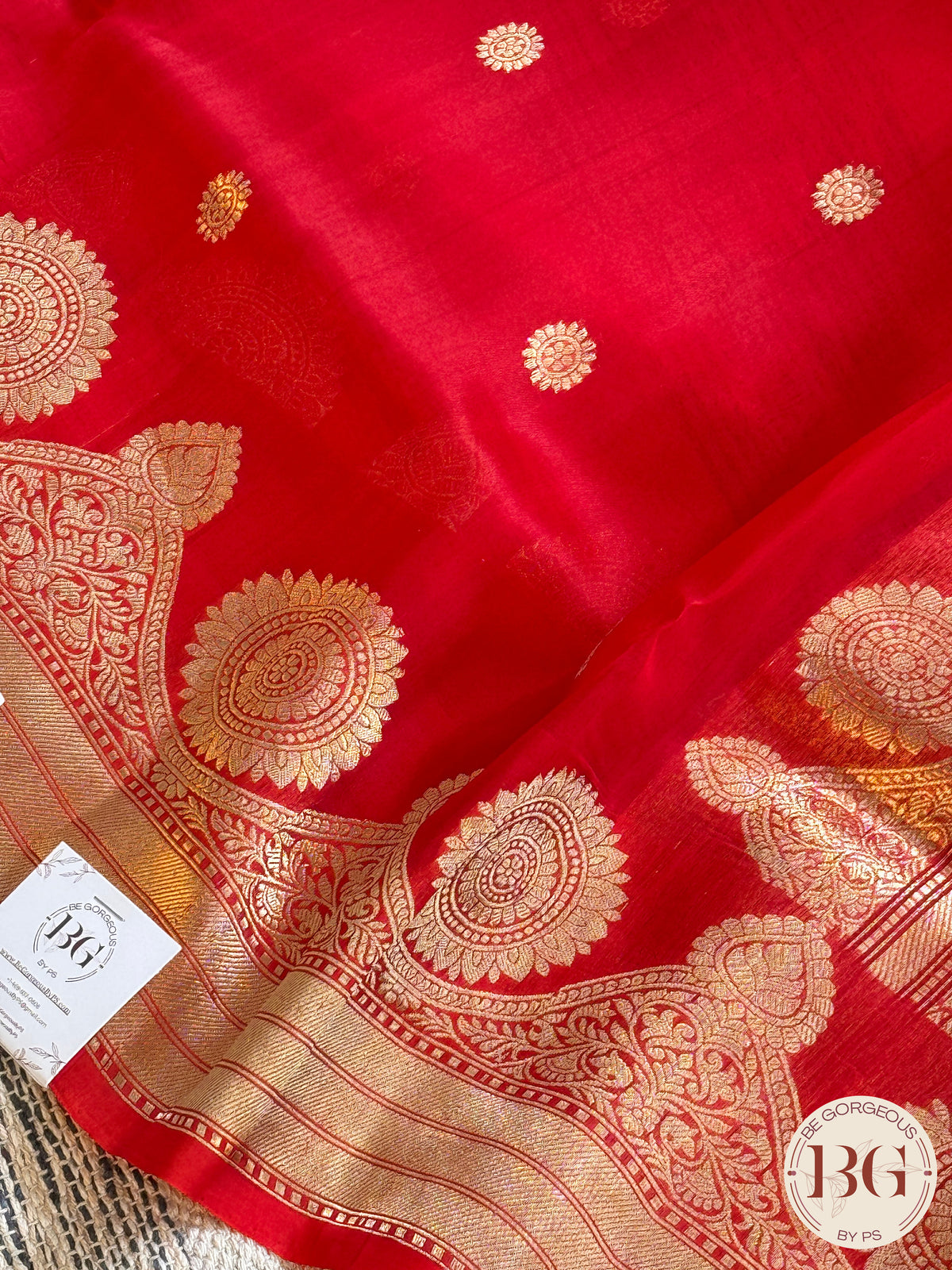 Banarasi Handloom Kora Organza Silk Saree - Silk mark certfied - Red