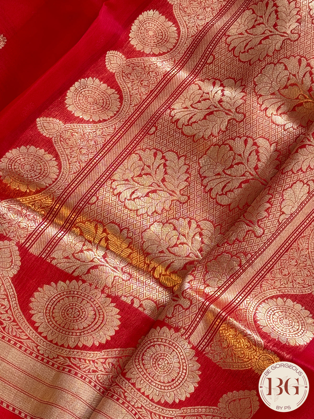 Banarasi Handloom Kora Organza Silk Saree - Silk mark certfied - Red