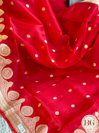 Banarasi Handloom Kora Organza Silk Saree - Silk mark certfied - Red