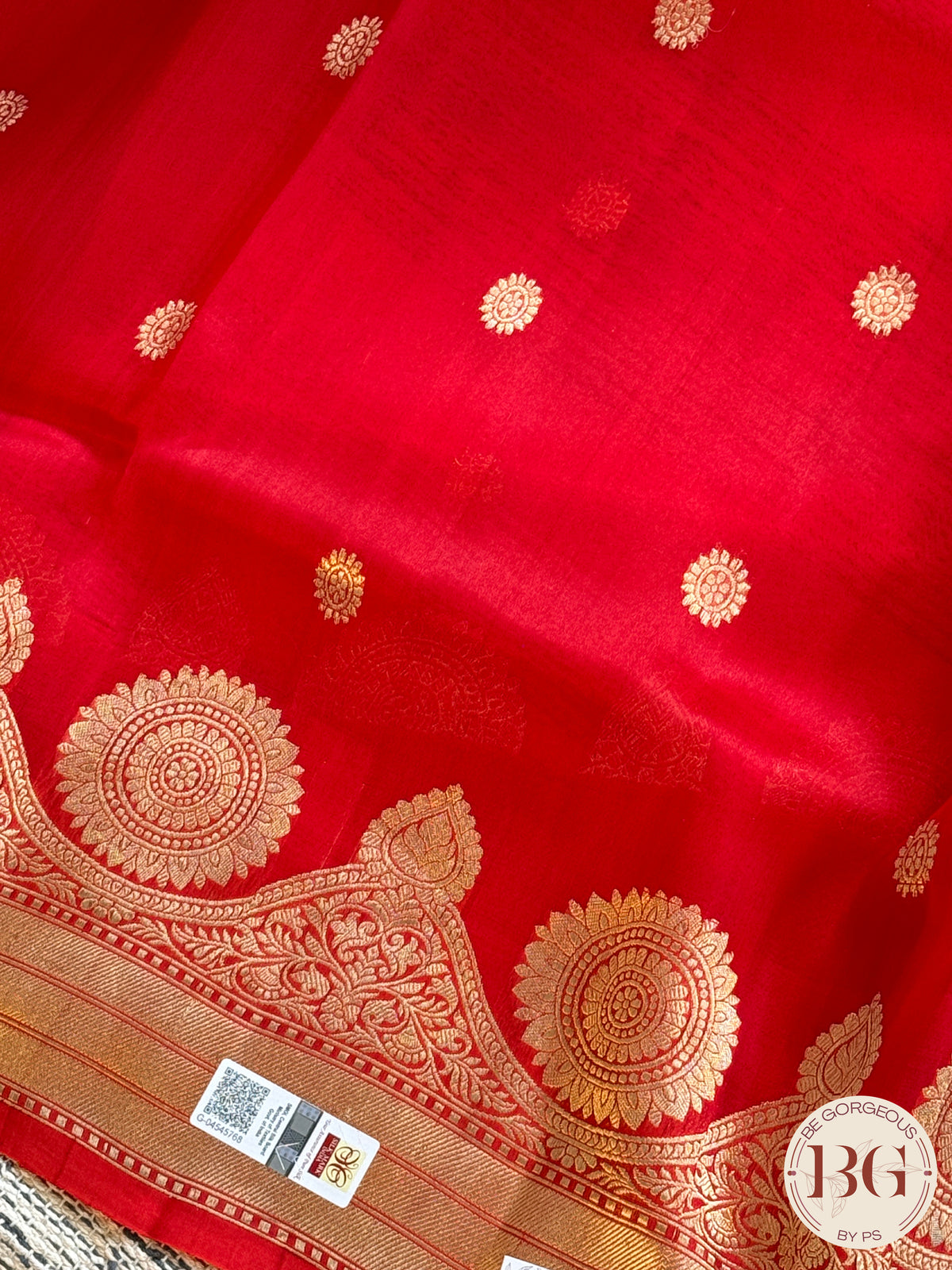 Banarasi Handloom Kora Organza Silk Saree - Silk mark certfied - Red