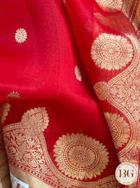 Banarasi Handloom Kora Organza Silk Saree - Silk mark certfied - Red