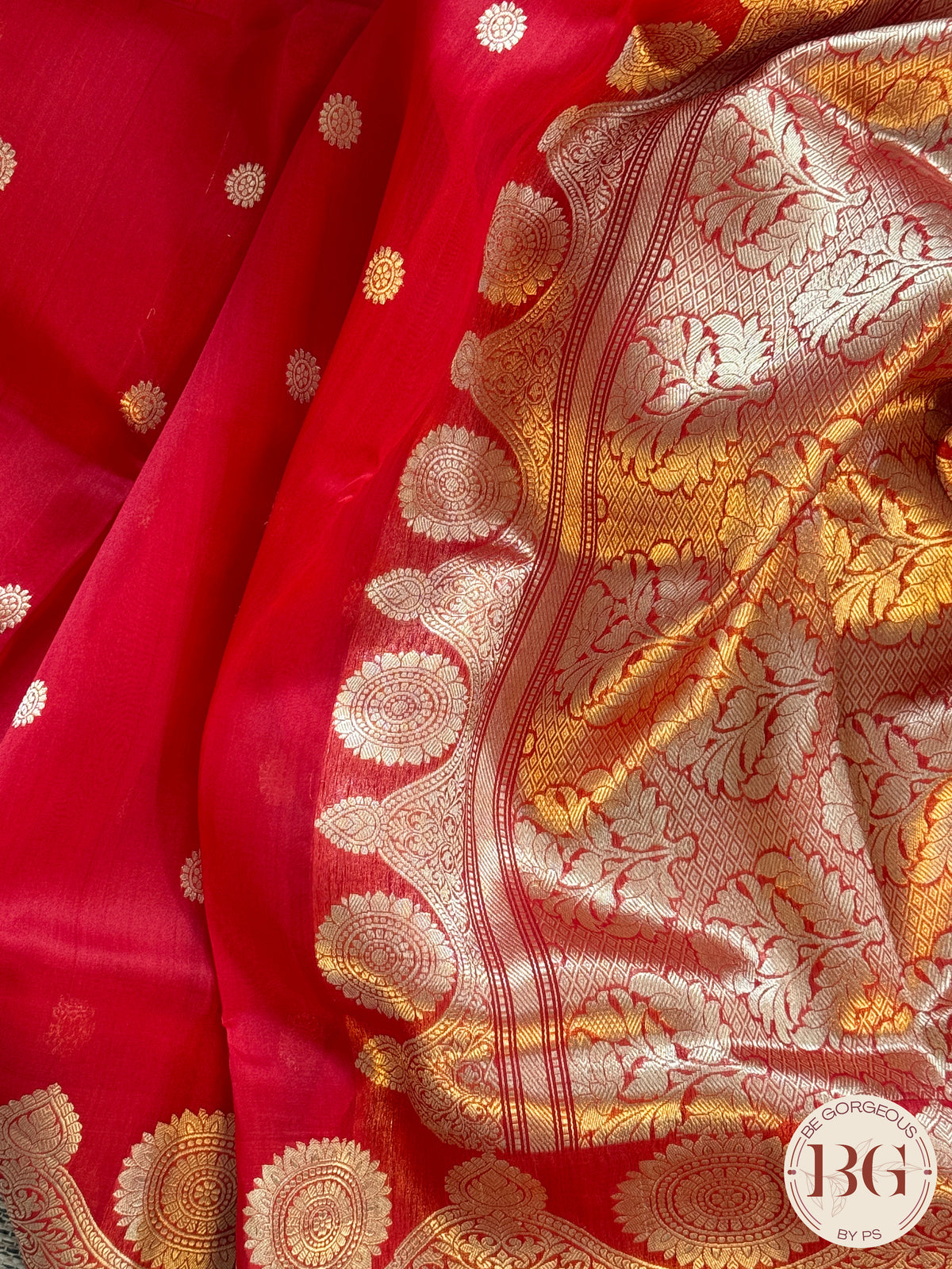 Banarasi Handloom Kora Organza Silk Saree - Silk mark certfied - Red