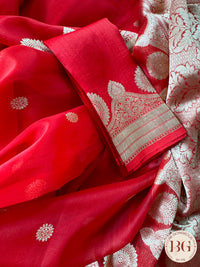 Banarasi Handloom Kora Organza Silk Saree - Silk mark certfied - Red